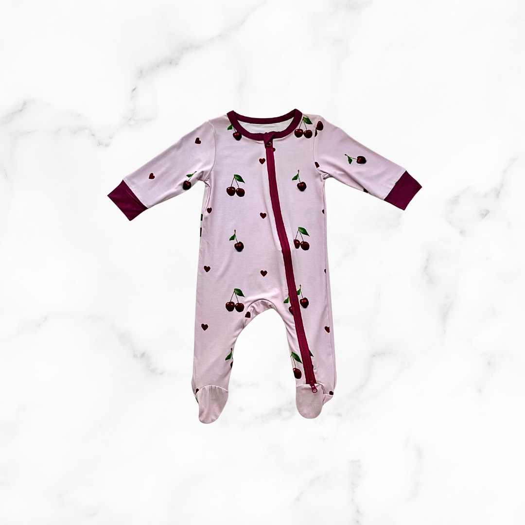 Cherry Zippy Onesie ( Closed Feet )