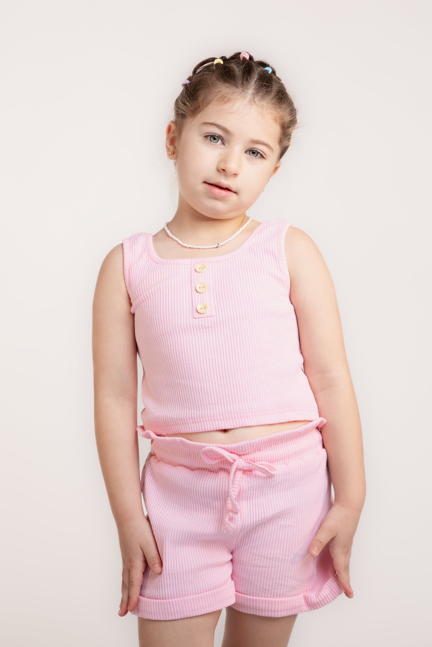 Pink ribbed cotton set ( Girls )