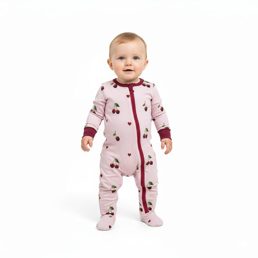 Cherry Zippy Onesie ( Closed Feet )