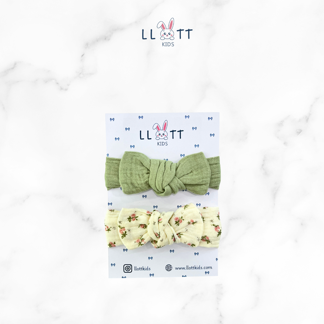 2 Piece Bow ( Green & Floral )