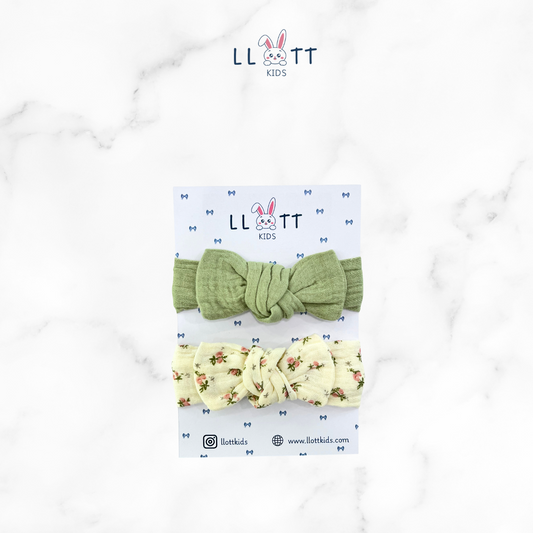 2 Piece Bow ( Green & Floral )