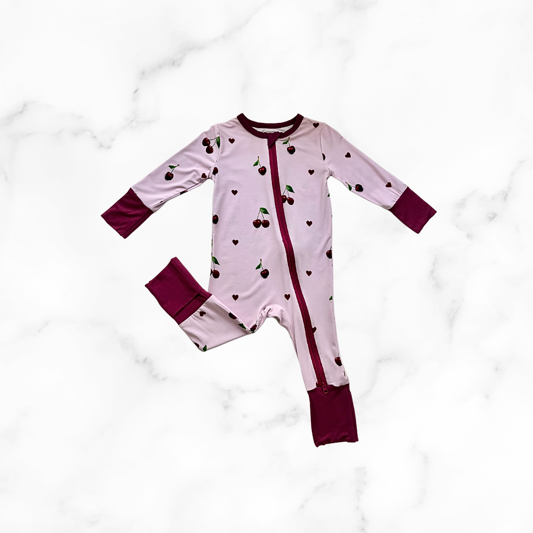 Cherry Zippy Onesie ( Open Feet )