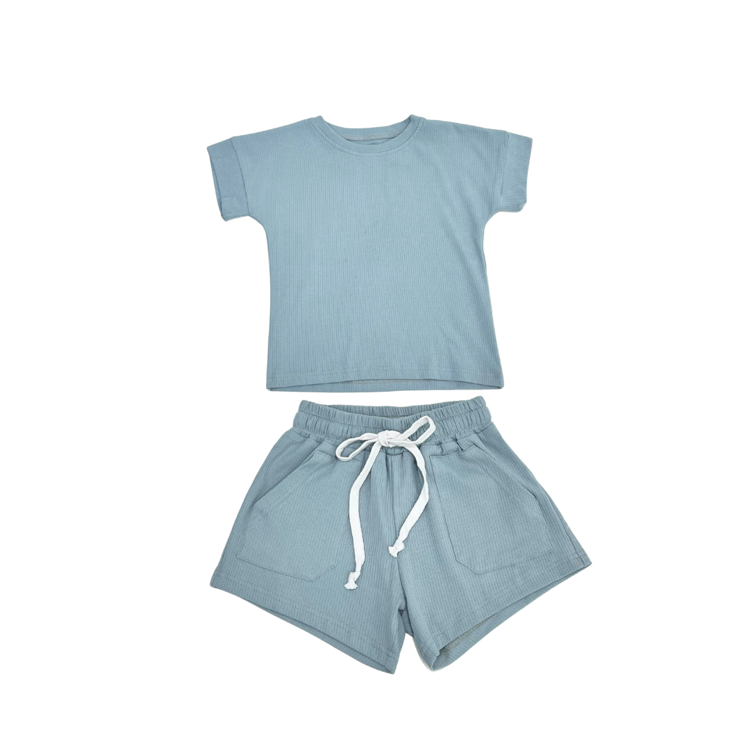 Blue ribbed cotton set ( Boys )