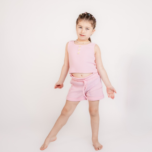 Pink ribbed cotton set ( Girls )