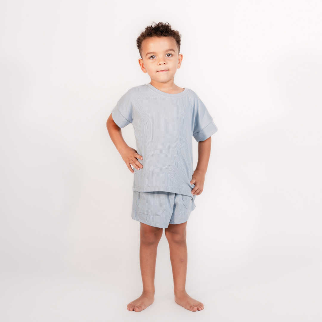 Blue ribbed cotton set ( Boys )