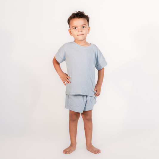 Blue ribbed cotton set ( Boys )