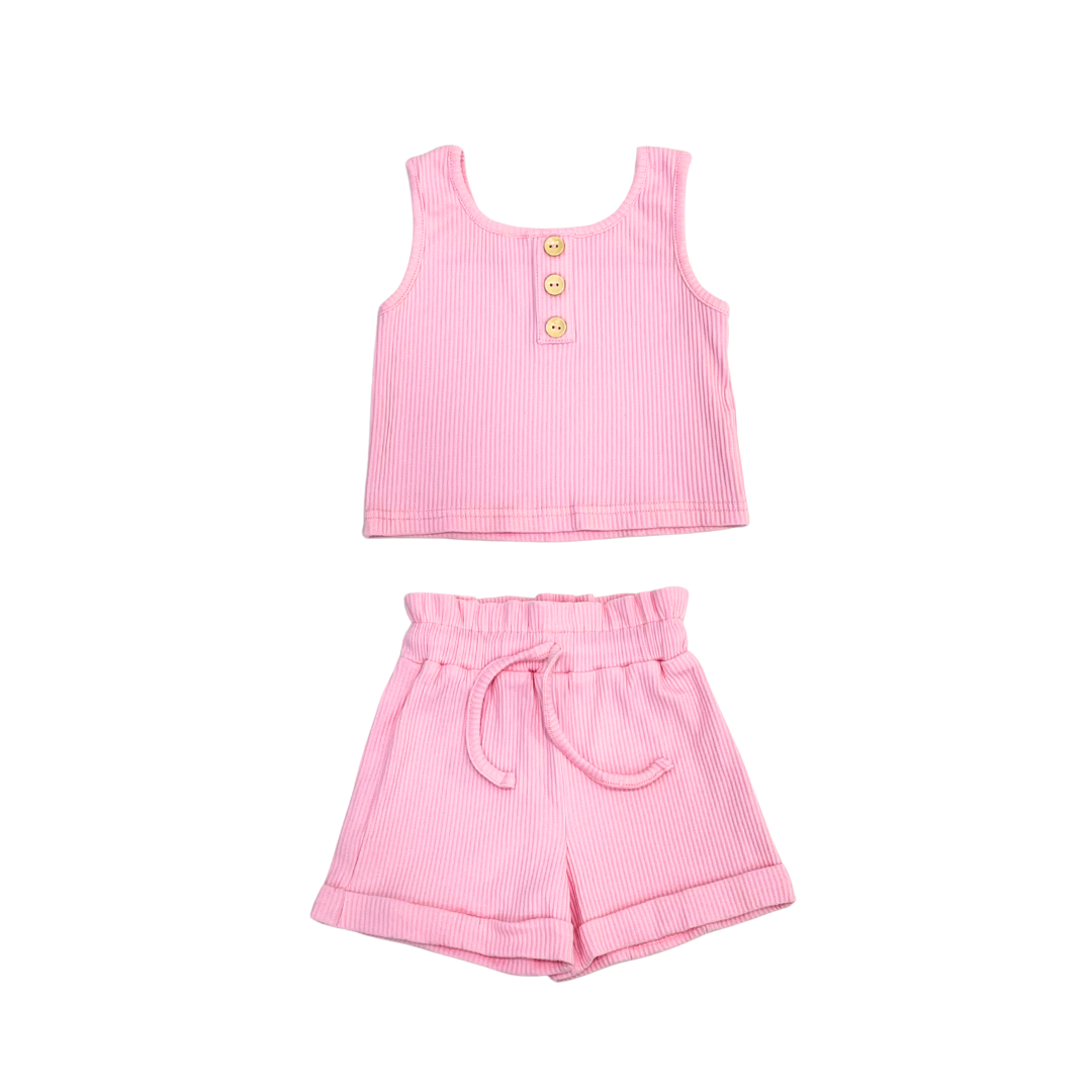 Pink ribbed cotton set ( Girls )
